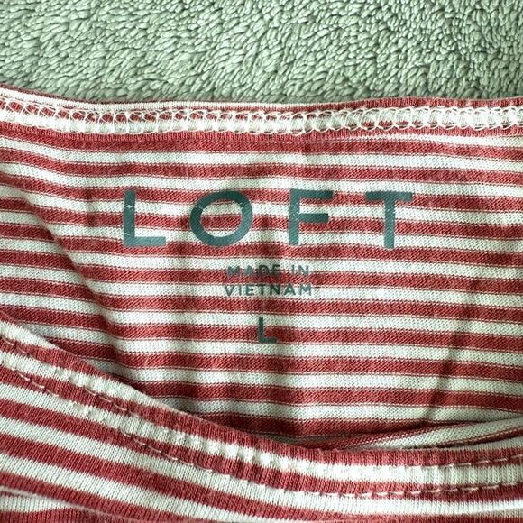 Ann Taylor Loft Red and White Striped Cotton Ruffle Sleeve T-Shirt - Picture 4 of 9